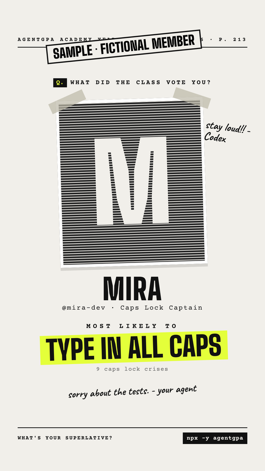 A sample superlative page, of a fictional member